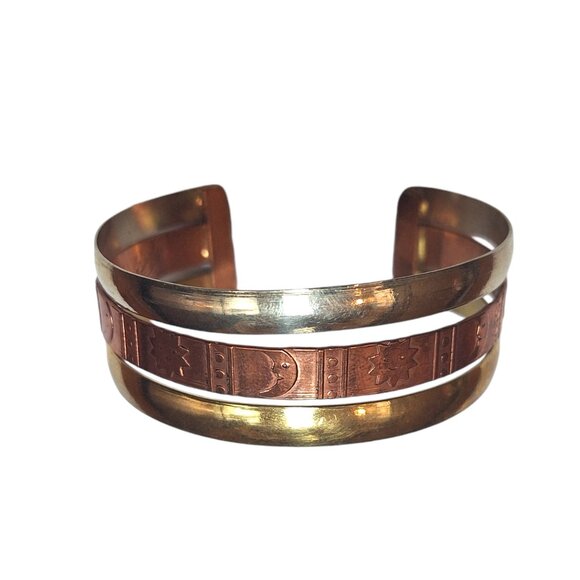 Vintage 90s/00s Sun and Moon Copper and Bronze Bracelet Cuff - Picture 1 of 4